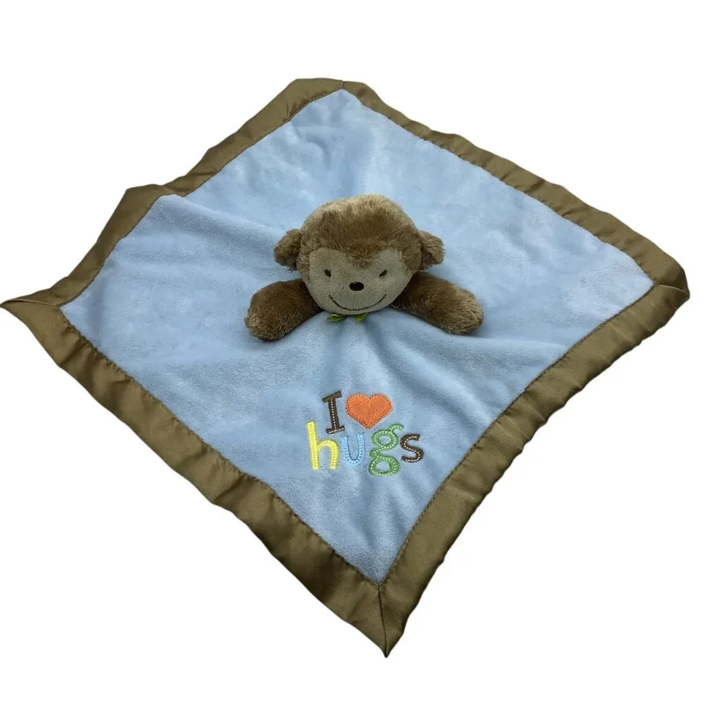 Carters‎ Just One You Monkey I Love Hugs Lovey Plush Security Blanket Satin Trim